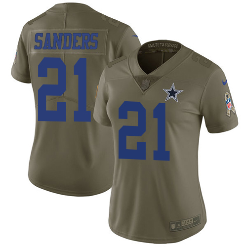 Nike Cowboys #21 Deion Sanders Olive Women's Stitched NFL Limited 2017 Salute to Service Jersey Nike Cowboys #21 Deion Sanders Olive Women's Stitched NFL Limited 2017 Salute to Service Jersey