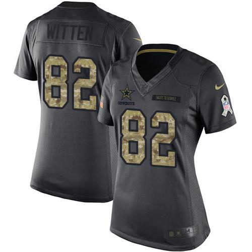Nike Cowboys #82 Jason Witten Black Women's Stitched NFL Limited 2016 Salute to Service Jersey Nike Cowboys #82 Jason Witten Black Women's Stitched NFL Limited 2016 Salute to Service Jersey