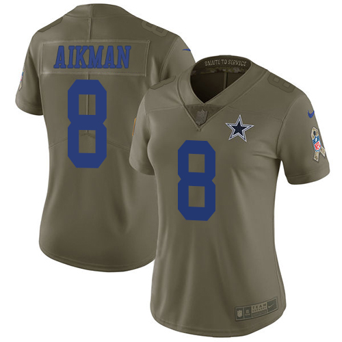 Nike Cowboys #8 Troy Aikman Olive Women's Stitched NFL Limited 2017 Salute to Service Jersey Nike Cowboys #8 Troy Aikman Olive Women's Stitched NFL Limited 2017 Salute to Service Jersey