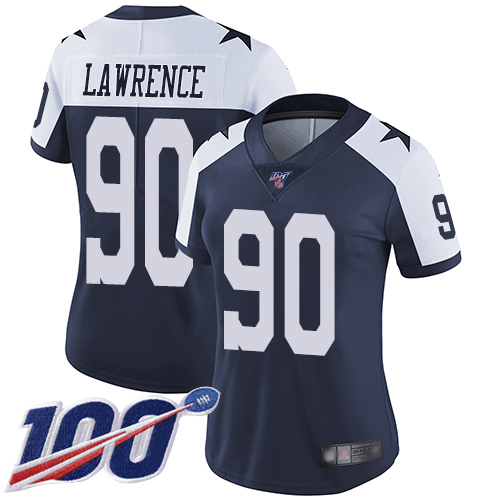 Nike Cowboys #90 Demarcus Lawrence Navy Blue Thanksgiving Women's Stitched NFL 100th Season Vapor Throwback Limited Jersey Nike Cowboys #90 Demarcus Lawrence Navy Blue Thanksgiving Women's Stitched NFL 100th Season Vapor Throwback Limited Jersey