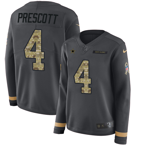 Nike Cowboys #4 Dak Prescott Anthracite Salute to Service Women's Stitched NFL Limited Therma Long Sleeve Jersey Nike Cowboys #4 Dak Prescott Anthracite Salute to Service Women's Stitched NFL Limited Therma Long Sleeve Jersey