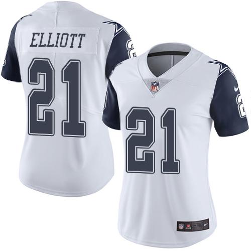 Nike Cowboys #21 Ezekiel Elliott White Women's Stitched NFL Limited Rush Jersey Nike Cowboys #21 Ezekiel Elliott White Women's Stitched NFL Limited Rush Jersey