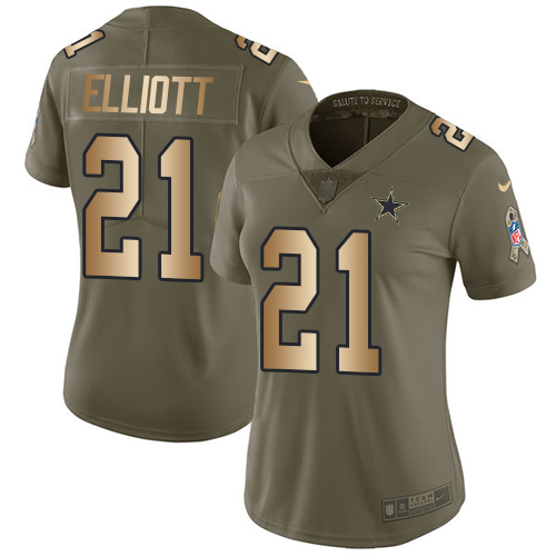 Nike Cowboys #21 Ezekiel Elliott Olive/Gold Women's Stitched NFL Limited 2017 Salute to Service Jersey Nike Cowboys #21 Ezekiel Elliott Olive/Gold Women's Stitched NFL Limited 2017 Salute to Service Jersey