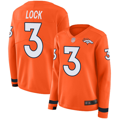 Nike Broncos #3 Drew Lock Orange Team Color Women's Stitched NFL Limited Therma Long Sleeve Jersey Nike Broncos #3 Drew Lock Orange Team Color Women's Stitched NFL Limited Therma Long Sleeve Jersey