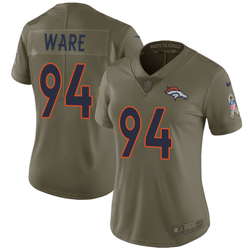 Nike Broncos #94 DeMarcus Ware Olive Women's Stitched NFL Limited 2017 Salute to Service Jersey Nike Broncos #94 DeMarcus Ware Olive Women's Stitched NFL Limited 2017 Salute to Service Jersey