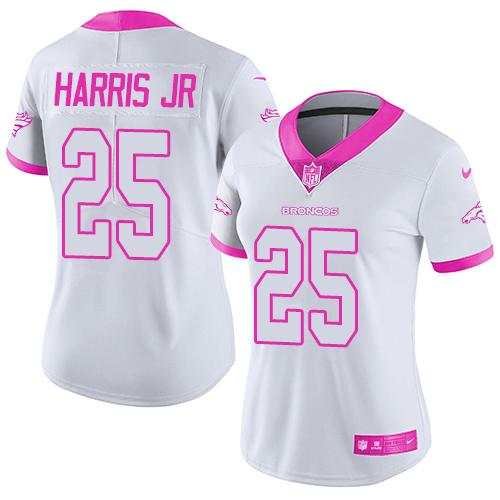 Nike Broncos #25 Chris Harris Jr White/Pink Women's Stitched NFL Limited Rush Fashion Jersey Nike Broncos #25 Chris Harris Jr White/Pink Women's Stitched NFL Limited Rush Fashion Jersey
