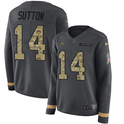 Nike Broncos #14 Courtland Sutton Anthracite Salute to Service Women's Stitched NFL Limited Therma Long Sleeve Jersey Nike Broncos #14 Courtland Sutton Anthracite Salute to Service Women's Stitched NFL Limited Therma Long Sleeve Jersey