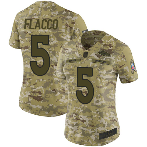 Nike Broncos #5 Joe Flacco Camo Women's Stitched NFL Limited 2018 Salute to Service Jersey Nike Broncos #5 Joe Flacco Camo Women's Stitched NFL Limited 2018 Salute to Service Jersey