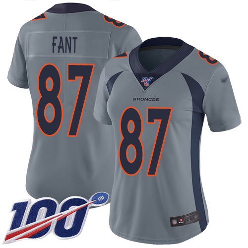Nike Broncos #87 Noah Fant Gray Women's Stitched NFL Limited Inverted Legend 100th Season Jersey Nike Broncos #87 Noah Fant Gray Women's Stitched NFL Limited Inverted Legend 100th Season Jersey