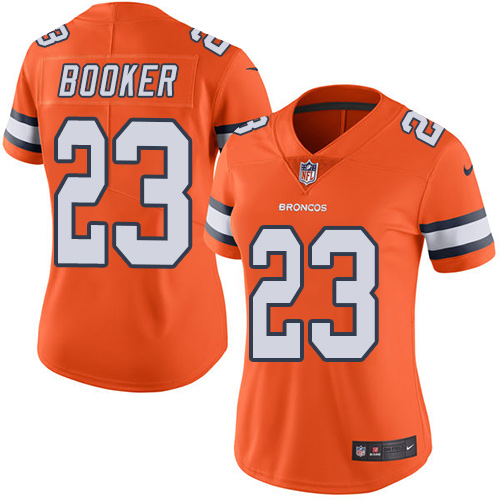 Nike Broncos #23 Devontae Booker Orange Women's Stitched NFL Limited Rush Jersey Nike Broncos #23 Devontae Booker Orange Women's Stitched NFL Limited Rush Jersey