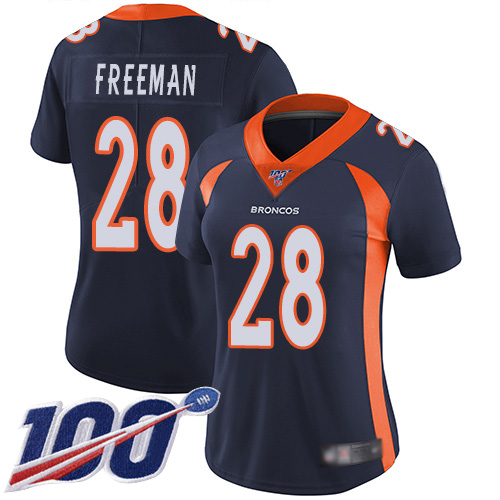 Nike Broncos #28 Royce Freeman Navy Blue Alternate Women's Stitched NFL 100th Season Vapor Limited Jersey Nike Broncos #28 Royce Freeman Navy Blue Alternate Women's Stitched NFL 100th Season Vapor Limited Jersey