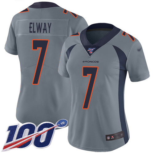 Nike Broncos #7 John Elway Gray Women's Stitched NFL Limited Inverted Legend 100th Season Jersey Nike Broncos #7 John Elway Gray Women's Stitched NFL Limited Inverted Legend 100th Season Jersey