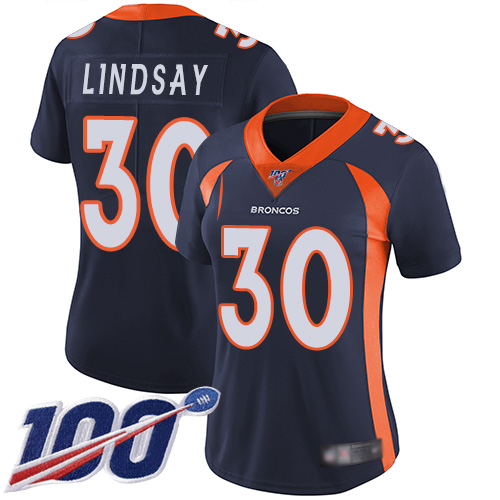 Nike Broncos #30 Phillip Lindsay Navy Blue Alternate Women's Stitched NFL 100th Season Vapor Limited Jersey Nike Broncos #30 Phillip Lindsay Navy Blue Alternate Women's Stitched NFL 100th Season Vapor Limited Jersey