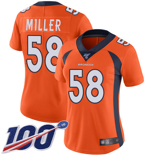 Nike Broncos #58 Von Miller Orange Team Color Women's Stitched NFL 100th Season Vapor Limited Jersey Nike Broncos #58 Von Miller Orange Team Color Women's Stitched NFL 100th Season Vapor Limited Jersey