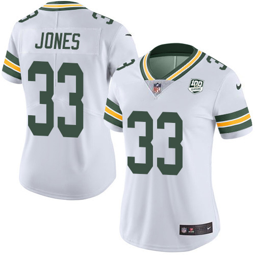 Nike Packers #33 Aaron Jones White Women's 100th Season Stitched NFL Vapor Untouchable Limited Jersey