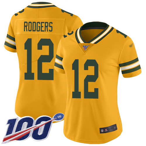 Nike Packers #12 Aaron Rodgers Gold Women's Stitched NFL Limited Inverted Legend 100th Season Jersey Nike Packers #12 Aaron Rodgers Gold Women's Stitched NFL Limited Inverted Legend 100th Season Jersey