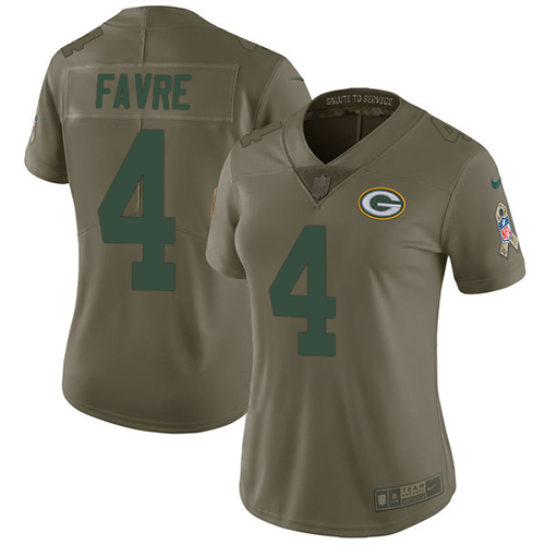 Nike Packers #4 Brett Favre Olive Women's Stitched NFL Limited 2017 Salute to Service Jersey Nike Packers #4 Brett Favre Olive Women's Stitched NFL Limited 2017 Salute to Service Jersey