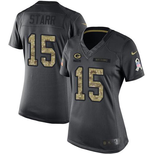 Nike Packers #15 Bart Starr Black Women's Stitched NFL Limited 2016 Salute to Service Jersey Nike Packers #15 Bart Starr Black Women's Stitched NFL Limited 2016 Salute to Service Jersey