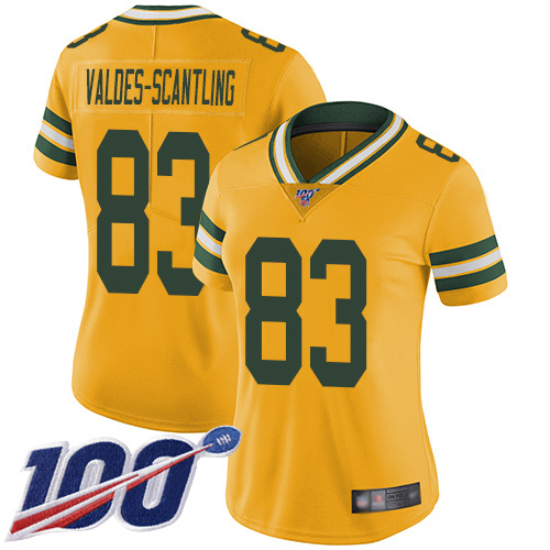 Nike Packers #83 Marquez Valdes-Scantling Yellow Women's Stitched NFL Limited Rush 100th Season Jersey Nike Packers #83 Marquez Valdes-Scantling Yellow Women's Stitched NFL Limited Rush 100th Season Jersey