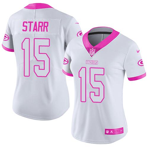 Nike Packers #15 Bart Starr White/Pink Women's Stitched NFL Limited Rush Fashion Jersey Nike Packers #15 Bart Starr White/Pink Women's Stitched NFL Limited Rush Fashion Jersey