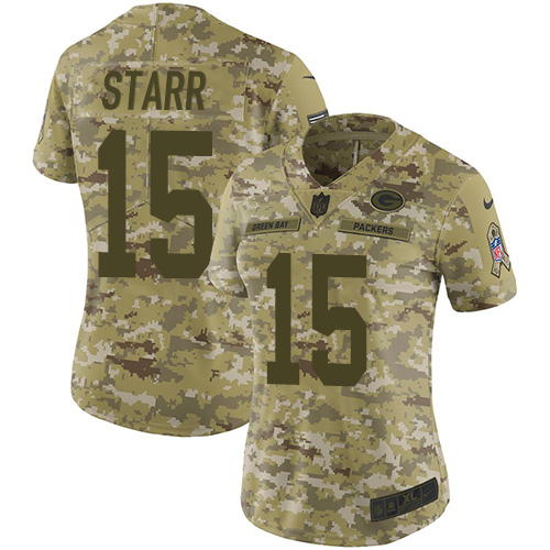 Nike Packers #15 Bart Starr Camo Women's Stitched NFL Limited 2018 Salute to Service Jersey Nike Packers #15 Bart Starr Camo Women's Stitched NFL Limited 2018 Salute to Service Jersey