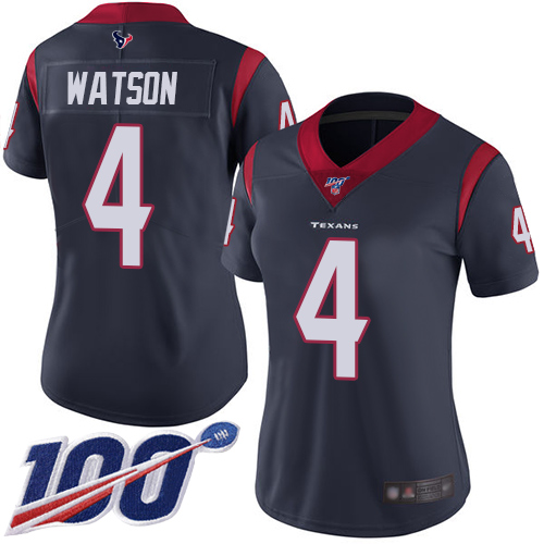 Nike Texans #4 Deshaun Watson Navy Blue Team Color Women's Stitched NFL 100th Season Vapor Limited Jersey Nike Texans #4 Deshaun Watson Navy Blue Team Color Women's Stitched NFL 100th Season Vapor Limited Jersey