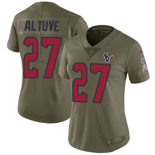Nike Texans #27 Jose Altuve Olive Women's Stitched NFL Limited 2017 Salute to Service Jersey Nike Texans #27 Jose Altuve Olive Women's Stitched NFL Limited 2017 Salute to Service Jersey