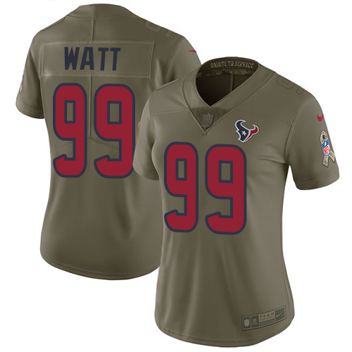 Nike Texans #99 J.J. Watt Olive Women's Stitched NFL Limited 2017 Salute to Service Jersey Nike Texans #99 J.J. Watt Olive Women's Stitched NFL Limited 2017 Salute to Service Jersey