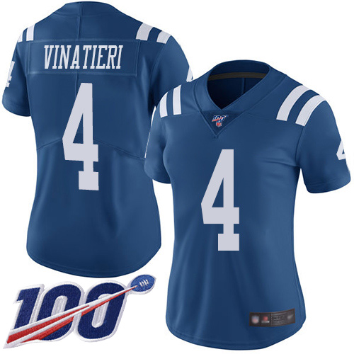 Nike Colts #4 Adam Vinatieri Royal Blue Women's Stitched NFL Limited Rush 100th Season Jersey Nike Colts #4 Adam Vinatieri Royal Blue Women's Stitched NFL Limited Rush 100th Season Jersey