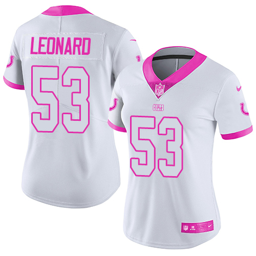 Nike Colts #53 Darius Leonard White/Pink Women's Stitched NFL Limited Rush Fashion Jersey Nike Colts #53 Darius Leonard White/Pink Women's Stitched NFL Limited Rush Fashion Jersey