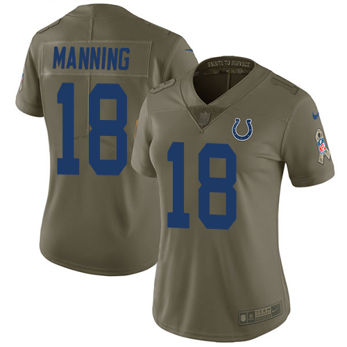 Nike Colts #18 Peyton Manning Olive Women's Stitched NFL Limited 2017 Salute to Service Jersey Nike Colts #18 Peyton Manning Olive Women's Stitched NFL Limited 2017 Salute to Service Jersey
