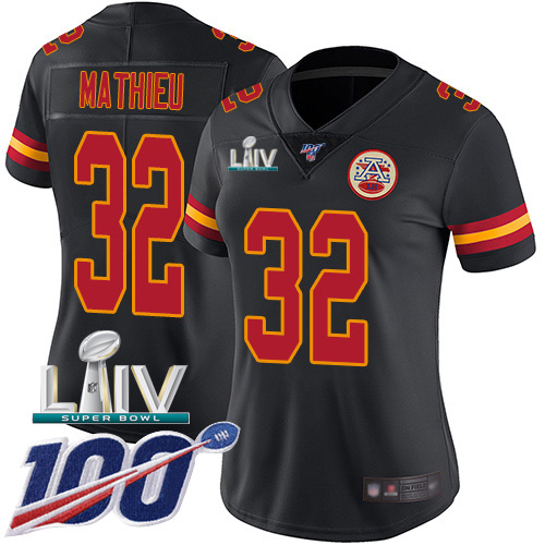 Nike Chiefs #32 Tyrann Mathieu Black Super Bowl LIV 2020 Women's Stitched NFL Limited Rush 100th Season Jersey Nike Chiefs #32 Tyrann Mathieu Black Super Bowl LIV 2020 Women's Stitched NFL Limited Rush 100th Season Jersey