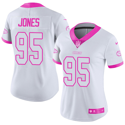 Nike Chiefs #95 Chris Jones White/Pink Women's Stitched NFL Limited Rush Fashion Jersey Nike Chiefs #95 Chris Jones White/Pink Women's Stitched NFL Limited Rush Fashion Jersey