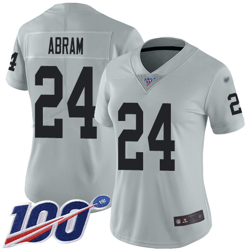 Nike Raiders #24 Johnathan Abram Silver Women's Stitched NFL Limited Inverted Legend 100th Season Jersey Nike Raiders #24 Johnathan Abram Silver Women's Stitched NFL Limited Inverted Legend 100th Season Jersey