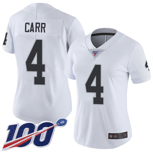 Nike Raiders #4 Derek Carr White Women's Stitched NFL 100th Season Vapor Limited Jersey Nike Raiders #4 Derek Carr White Women's Stitched NFL 100th Season Vapor Limited Jersey