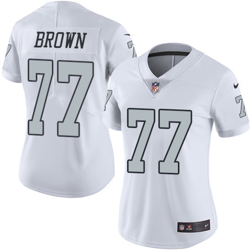 Nike Raiders #77 Trent Brown White Women's Stitched NFL Limited Rush Jersey Nike Raiders #77 Trent Brown White Women's Stitched NFL Limited Rush Jersey