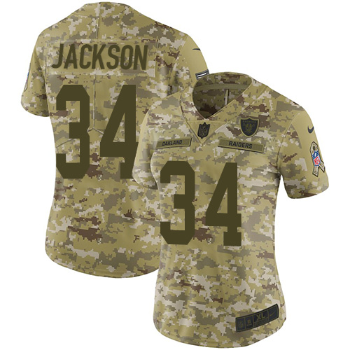 Nike Raiders #34 Bo Jackson Camo Women's Stitched NFL Limited 2018 Salute to Service Jersey Nike Raiders #34 Bo Jackson Camo Women's Stitched NFL Limited 2018 Salute to Service Jersey