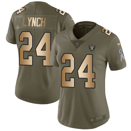 Nike Raiders #24 Marshawn Lynch Olive/Gold Women's Stitched NFL Limited 2017 Salute to Service Jersey Nike Raiders #24 Marshawn Lynch Olive/Gold Women's Stitched NFL Limited 2017 Salute to Service Jersey
