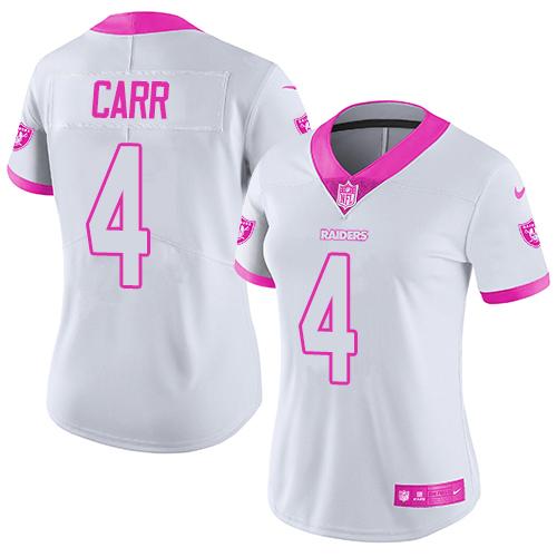 Nike Raiders #4 Derek Carr White/Pink Women's Stitched NFL Limited Rush Fashion Jersey Nike Raiders #4 Derek Carr White/Pink Women's Stitched NFL Limited Rush Fashion Jersey