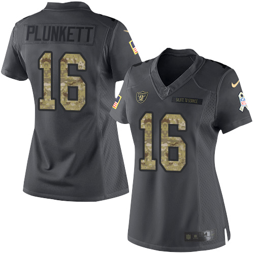 Nike Raiders #16 Jim Plunkett Black Women's Stitched NFL Limited 2016 Salute to Service Jersey Nike Raiders #16 Jim Plunkett Black Women's Stitched NFL Limited 2016 Salute to Service Jersey