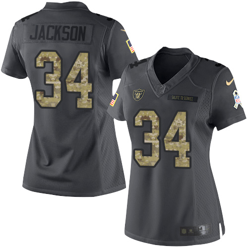 Nike Raiders #34 Bo Jackson Black Women's Stitched NFL Limited 2016 Salute to Service Jersey Nike Raiders #34 Bo Jackson Black Women's Stitched NFL Limited 2016 Salute to Service Jersey