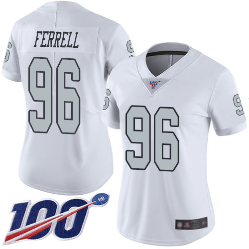 Nike Raiders #96 Clelin Ferrell White Women's Stitched NFL Limited Rush 100th Season Jersey Nike Raiders #96 Clelin Ferrell White Women's Stitched NFL Limited Rush 100th Season Jersey