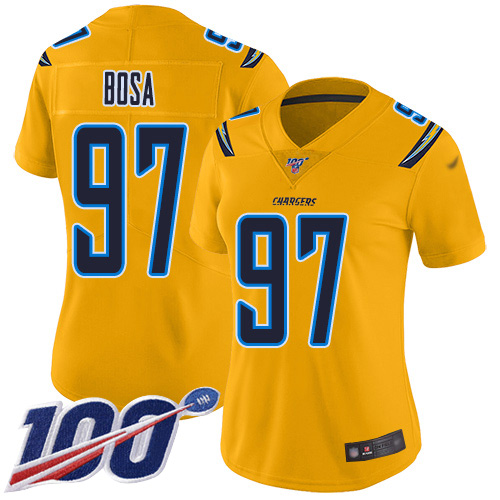 Nike Chargers #97 Joey Bosa Gold Women's Stitched NFL Limited Inverted Legend 100th Season Jersey Nike Chargers #97 Joey Bosa Gold Women's Stitched NFL Limited Inverted Legend 100th Season Jersey