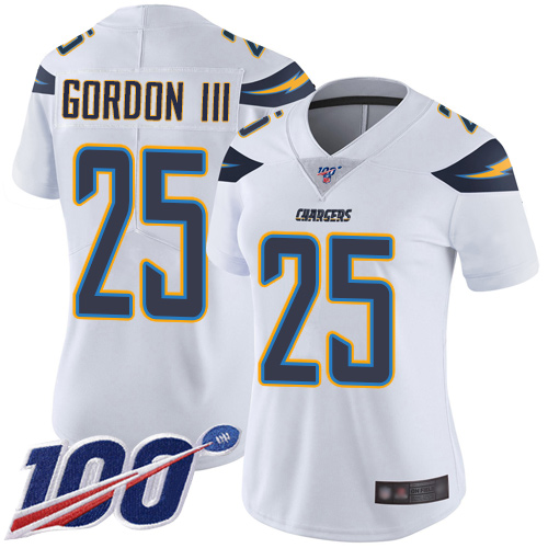 Nike Chargers #25 Melvin Gordon III White Women's Stitched NFL 100th Season Vapor Limited Jersey Nike Chargers #25 Melvin Gordon III White Women's Stitched NFL 100th Season Vapor Limited Jersey