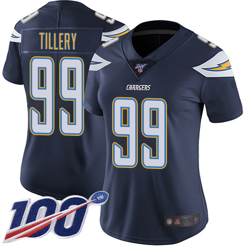 Nike Chargers #99 Jerry Tillery Navy Blue Team Color Women's Stitched NFL 100th Season Vapor Limited Jersey Nike Chargers #99 Jerry Tillery Navy Blue Team Color Women's Stitched NFL 100th Season Vapor Limited Jersey