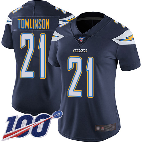 Nike Chargers #21 LaDainian Tomlinson Navy Blue Team Color Women's Stitched NFL 100th Season Vapor Limited Jersey Nike Chargers #21 LaDainian Tomlinson Navy Blue Team Color Women's Stitched NFL 100th Season Vapor Limited Jersey
