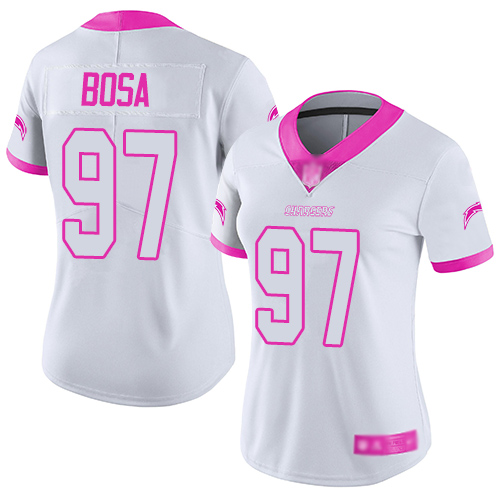 Nike Chargers #97 Joey Bosa White/Pink Women's Stitched NFL Limited Rush Fashion Jersey Nike Chargers #97 Joey Bosa White/Pink Women's Stitched NFL Limited Rush Fashion Jersey