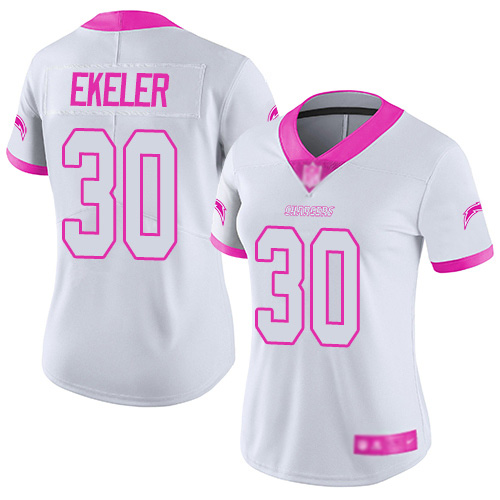 Nike Chargers #30 Austin Ekeler White/Pink Women's Stitched NFL Limited Rush Fashion Jersey Nike Chargers #30 Austin Ekeler White/Pink Women's Stitched NFL Limited Rush Fashion Jersey