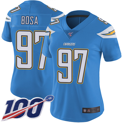 Nike Chargers #97 Joey Bosa Electric Blue Alternate Women's Stitched NFL 100th Season Vapor Limited Jersey Nike Chargers #97 Joey Bosa Electric Blue Alternate Women's Stitched NFL 100th Season Vapor Limited Jersey