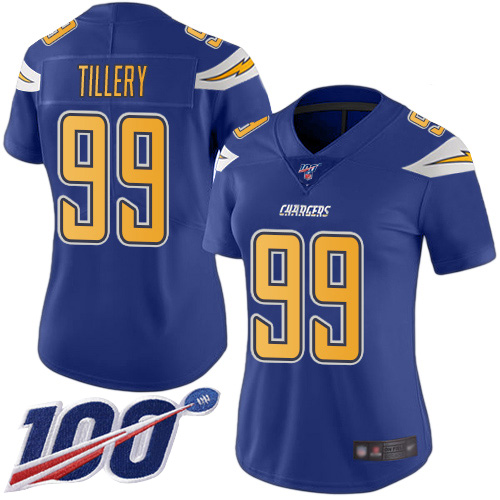 Nike Chargers #99 Jerry Tillery Electric Blue Women's Stitched NFL Limited Rush 100th Season Jersey Nike Chargers #99 Jerry Tillery Electric Blue Women's Stitched NFL Limited Rush 100th Season Jersey